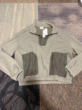 Sundry Olive Green Half-Zip Pullover with Darker Pocket Accents